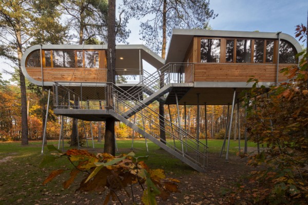Дом стоит на 19 стальных сваях, и почти не воздействует на лесной покров